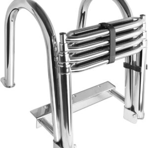 Boat Accessories Marine 4 Step Folding Telescoping Boat Ladder Stainless Steel Inboard Rail Dock Heavy Duty Siwmming Ladder