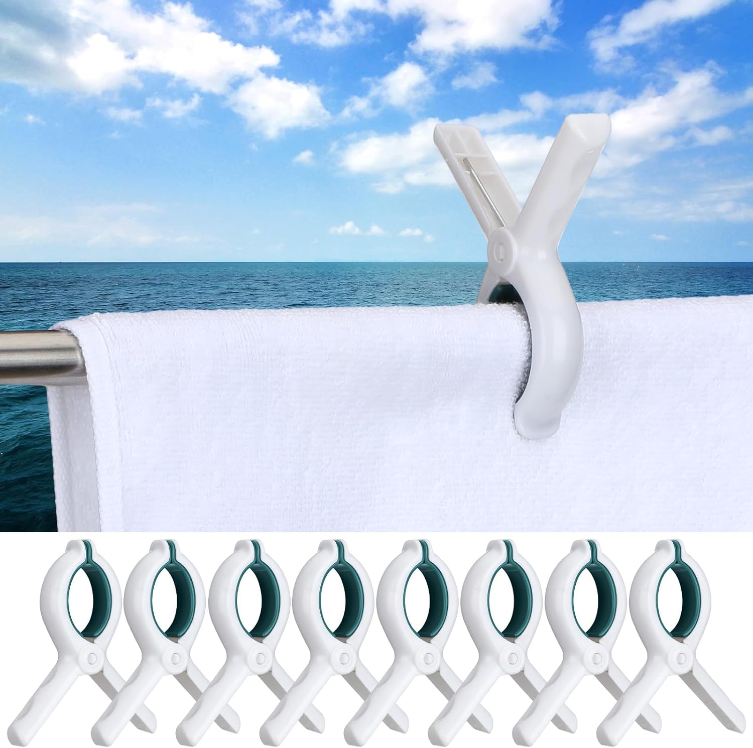 Hushee 8 Pack Marine Boat Rail Towel Clips Storm Proof Large Clips Pontoon Boat Towel Organizer Multi-Purpose Outdoor Laundry for Beach Pontoon Fishing Cruise Travel